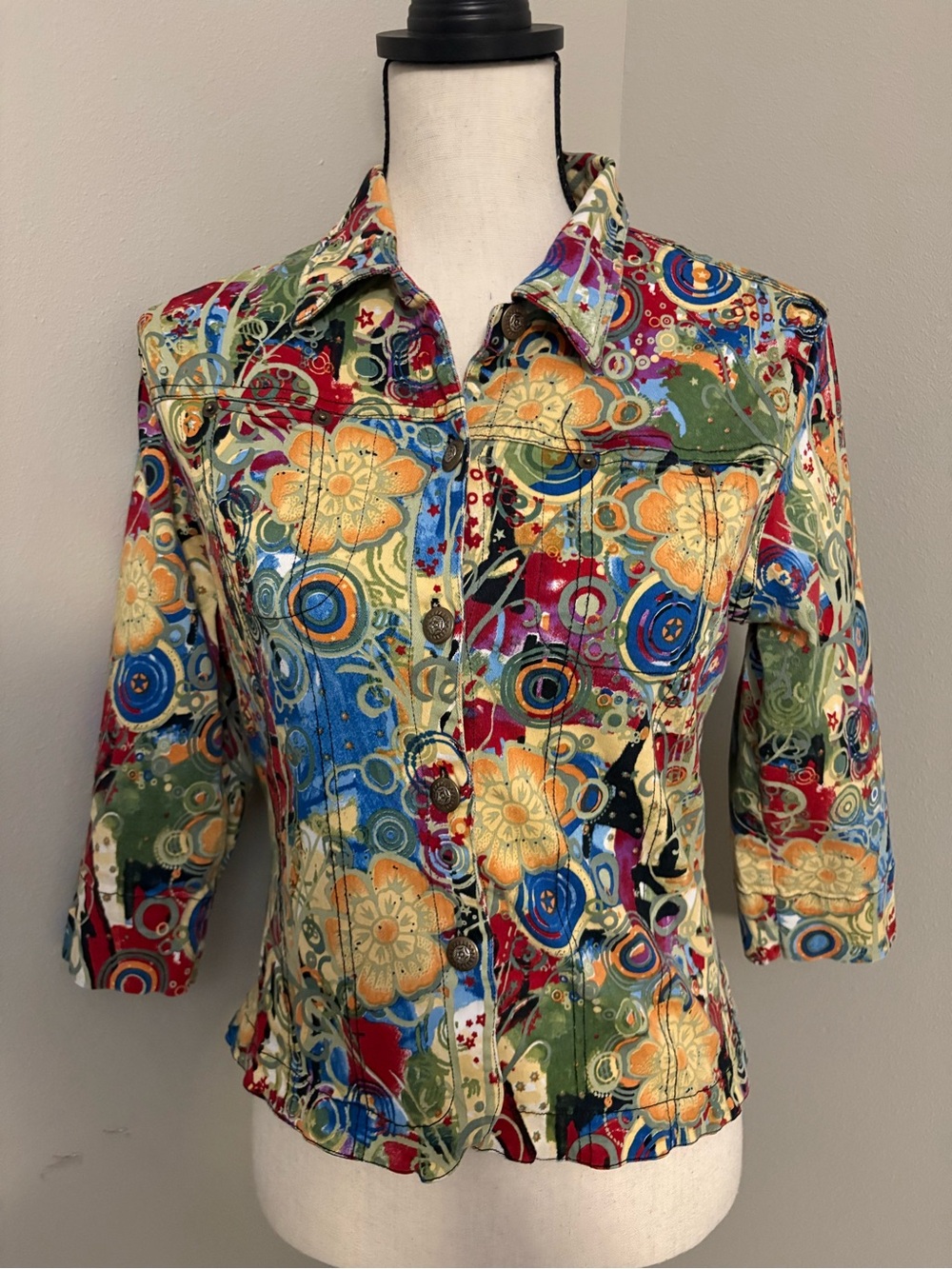 Colorful Floral-Abstract 3/4 Sleeve Jacket-